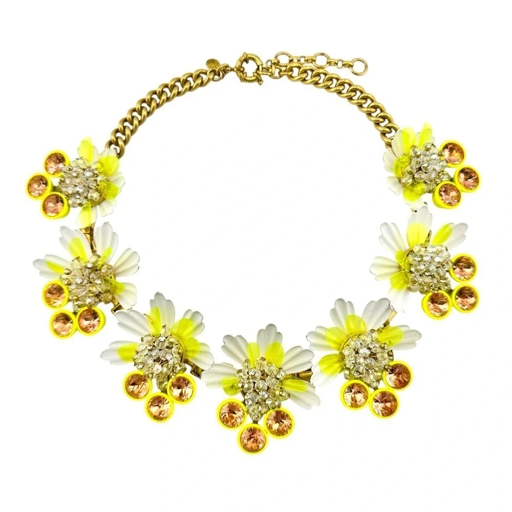 J. Crew RARE Brulee Yellow White Enamel Flower Petal Statement Necklace